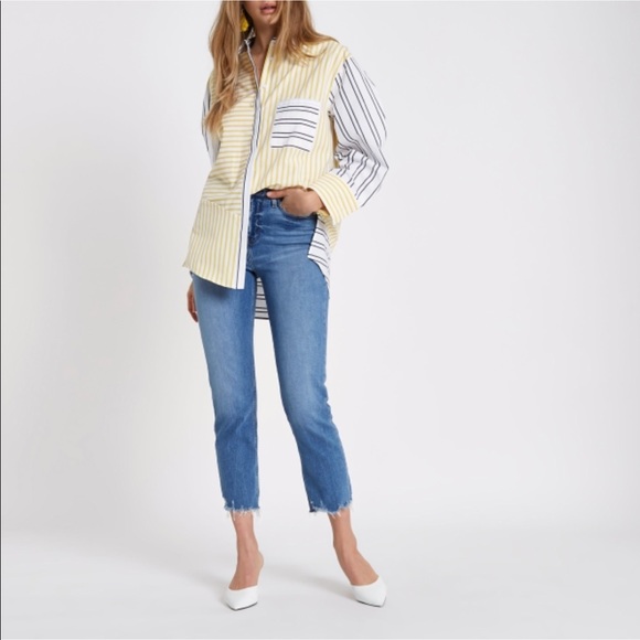 ♥︎BRAND NEW♥︎Yellow stripe split long sleeve shirt - Picture 5 of 5